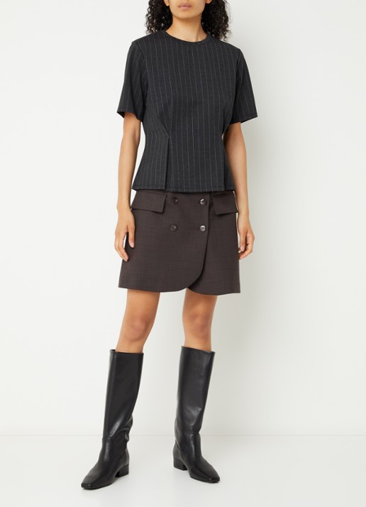 French Connection Sarai T-shirt met krijtstreep - voorkant 3 antraciet