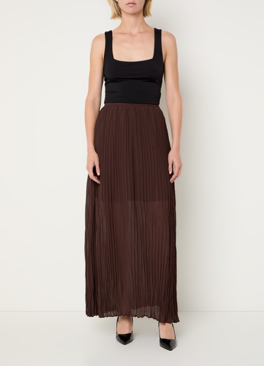 French Connection Saylor maxi rok met plissé - voorkant 2 bruin