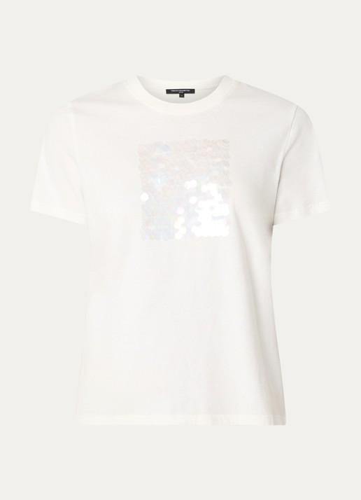 French Connection T-shirt met pailletten - voorkant 2 gebroken wit