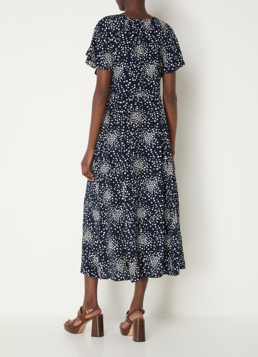 French Connection Thea Lizzie midi jurk met stippenprint - achterkant 3 donkerblauw
