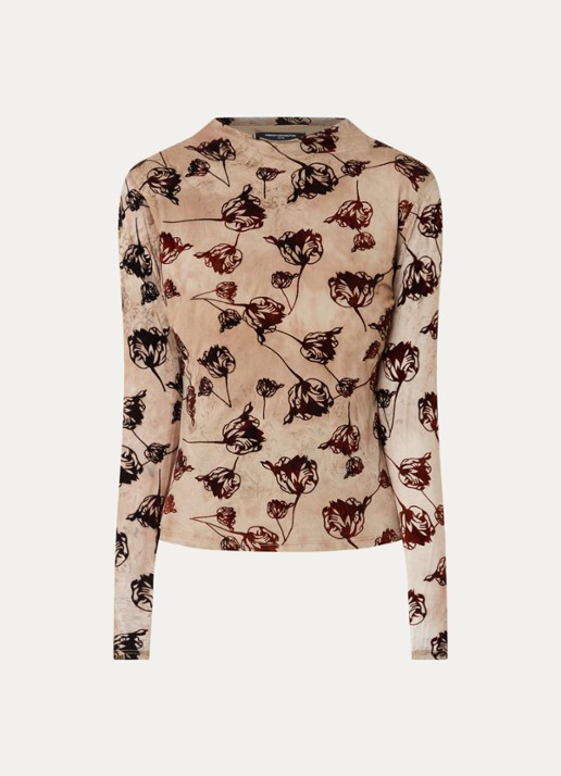 French Connection Tia top van mesh met bloemenprint - voorkant 3 bruin