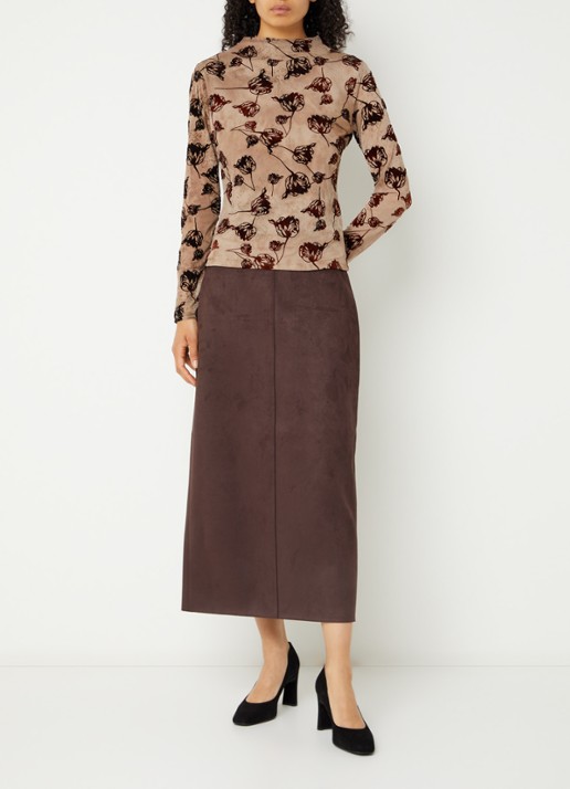 French Connection Tia top van mesh met bloemenprint - voorkant 4 bruin