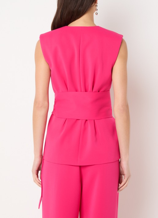 French Connection Tiana gilet met strikceintuur - achterkant 4 fuchsia