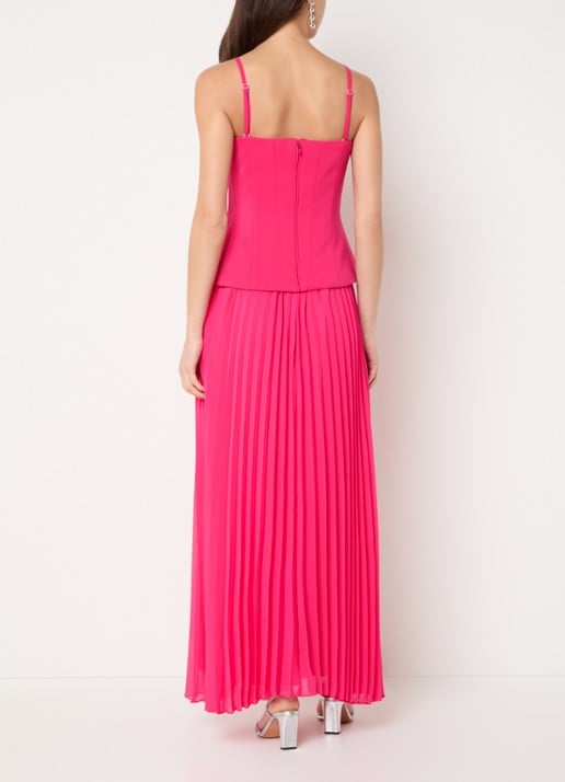 French Connection Tiana strapless maxi jurk met plissé - achterkant fuchsia