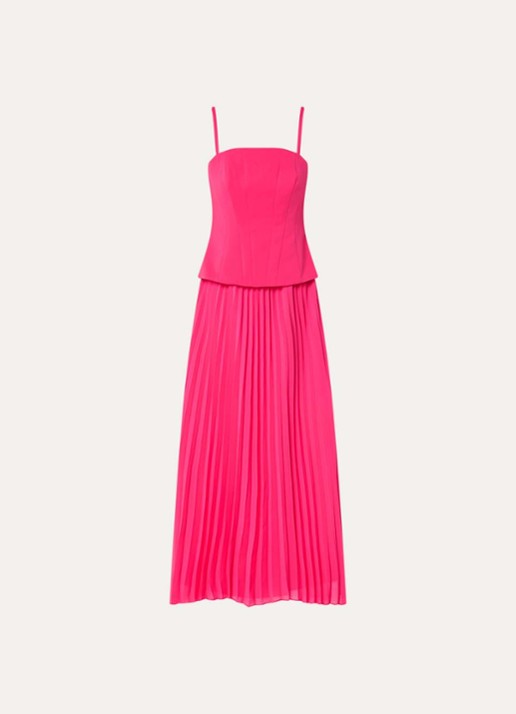 French Connection Tiana strapless maxi jurk met plissé - voorkant 3 fuchsia