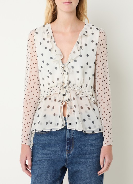French Connection Valeria top met stippenprint en ruches