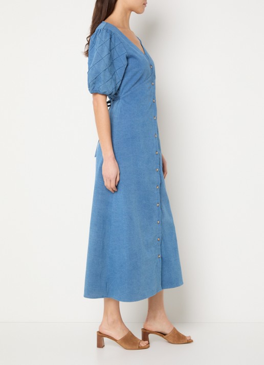 French Connection Zaves denim blousejurk met V-hals - voorkant 3 blauw