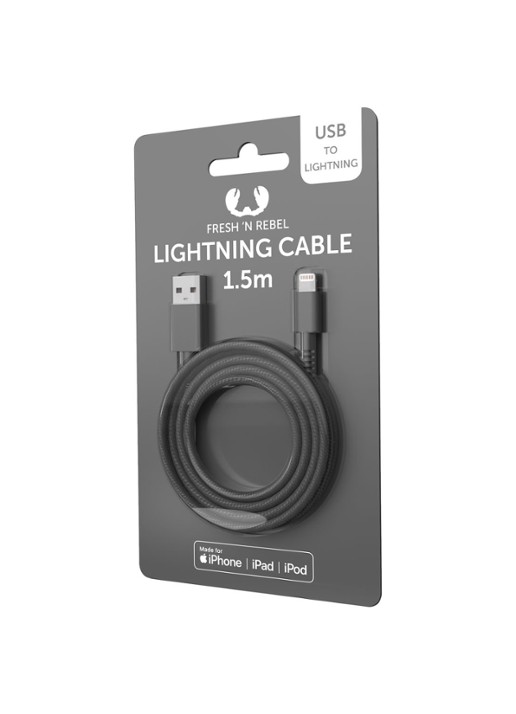 Fresh 'n Rebel USB Lightning kabel voor iOs apparaten 1.5 M - voorkant 2 donkergrijs