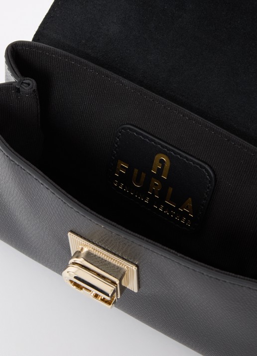 FURLA 1927 Mini handtas van leer met structuur - detail zwart