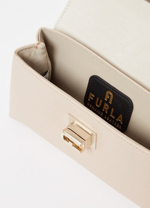 FURLA 1927 Mini handtas van leer met structuur - detail creme