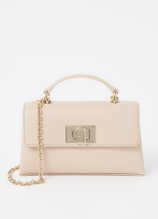 FURLA 1927 Mini handtas van leer met structuur - voorkant 4 creme