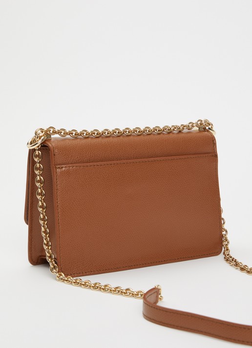 FURLA 1927 mini schoudertas van leer met structuur - achterkant 2 cognac