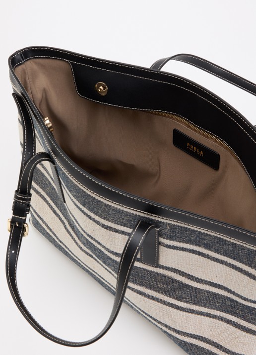 FURLA Debby L shopper van canvas met leren details - detail 2 beige