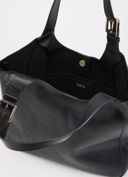 FURLA Dora L schoudertas van leer - detail zwart