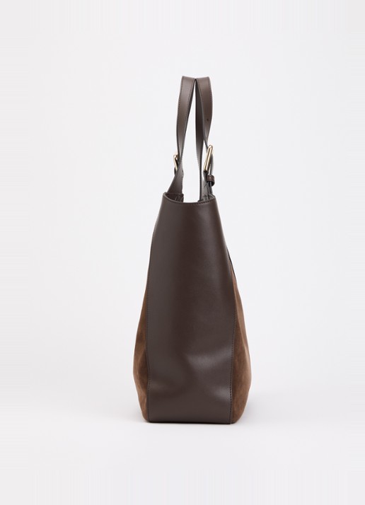 FURLA Dora L schoudertas van suède met kalfsleren details - detail 3 bruin