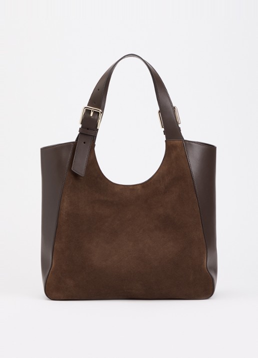 FURLA Dora L schoudertas van suède met kalfsleren details
