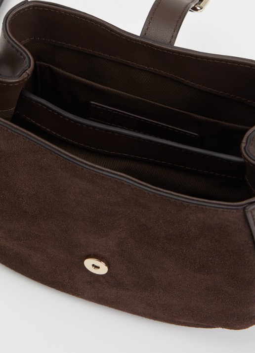 FURLA Dora Mini schoudertas van leer met details van suède  - detail donkerbruin