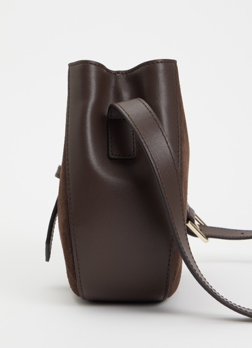 FURLA Dora Mini schoudertas van leer met details van suède  - detail 2 donkerbruin