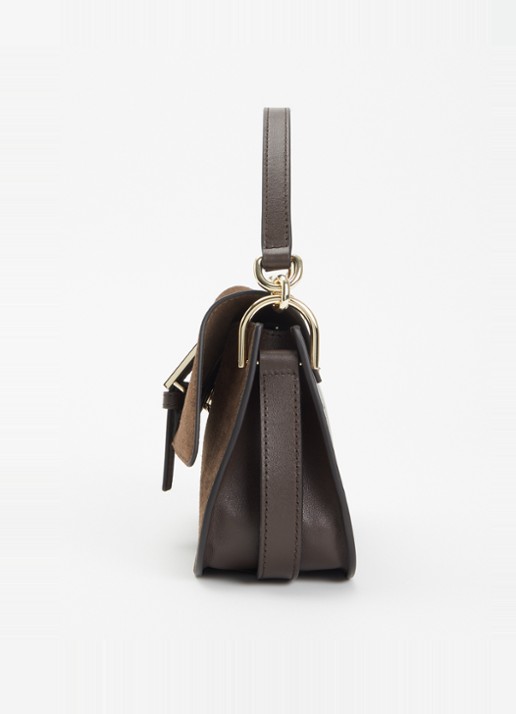 FURLA Flow Mini handtas van suède met details van kalfsleer - detail 4 donkerbruin