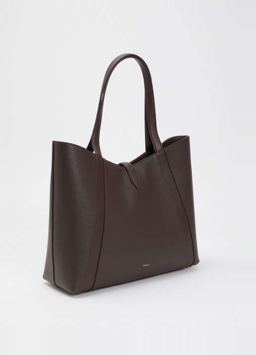 FURLA Goccia L schoudertas van kalfsleer met logo - achterkant donkerbruin