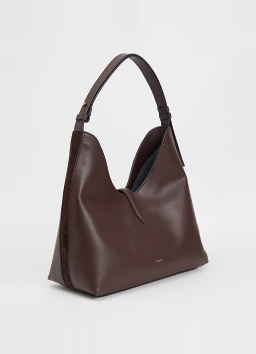 FURLA Goccia M schoudertas van kalfsleer met details van suède - achterkant 2 chocoladebruin