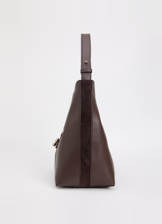 FURLA Goccia M schoudertas van kalfsleer met details van suède - detail 4 chocoladebruin