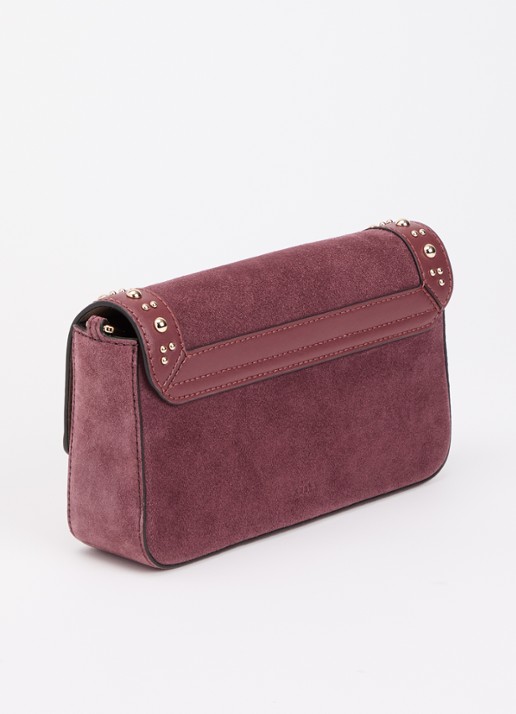 FURLA Iride S crossbodytas van suède met studs en afneembare schouderriem - achterkant cranberryrood