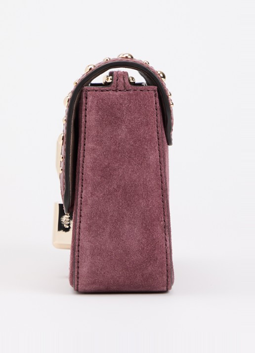 FURLA Iride S crossbodytas van suède met studs en afneembare schouderriem - detail 4 cranberryrood