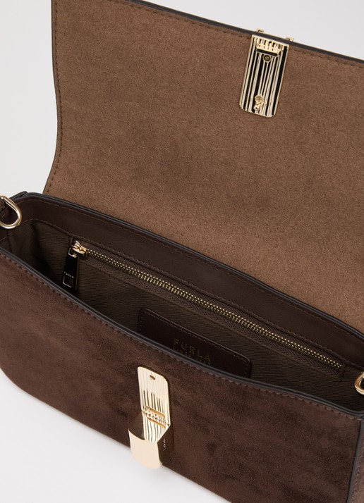 FURLA Iride S crossbodytas van suède met studs en afneembare schouderriem - detail bruin