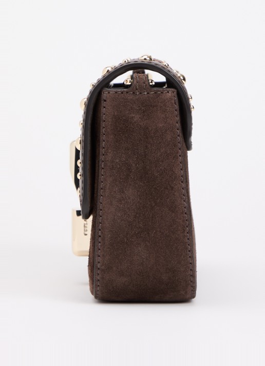 FURLA Iride S crossbodytas van suède met studs en afneembare schouderriem - detail 2 bruin