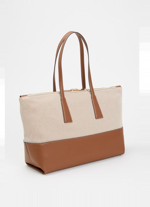 FURLA Olivia L schoudertas met details van leer - achterkant cognac