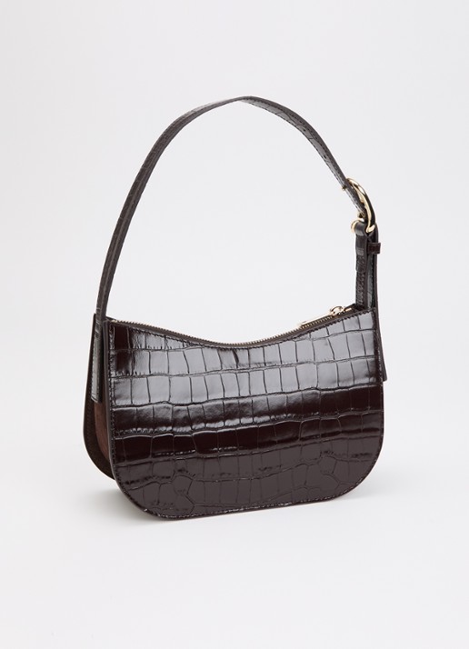 FURLA Sara S schoudertas van leer met crocostructuur en verstelbare schouderriem - achterkant 4 donkerbruin