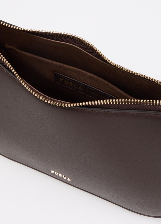 FURLA Sara S schoudertas van leer met verstelbare schouderriem - detail donkerbruin