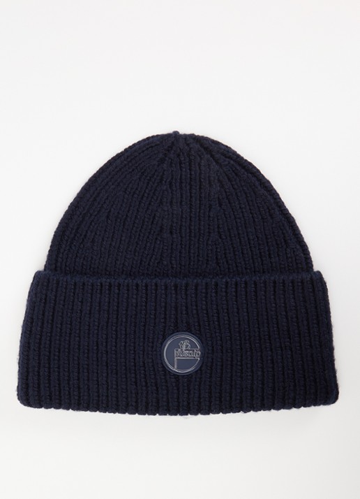 Fusalp Ribgebreide muts van wol met logo - voorkant donkerblauw