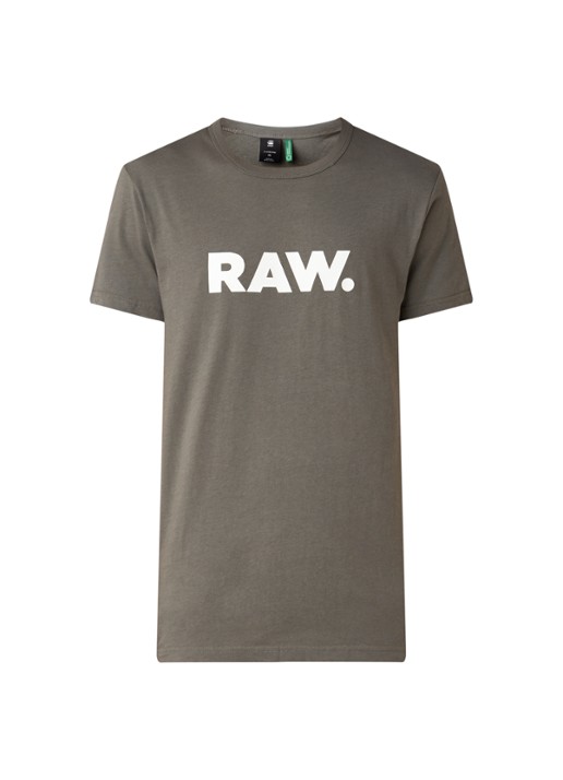 G-Star RAW Holorn T-shirt met logoprint - voorkant 3 legergroen