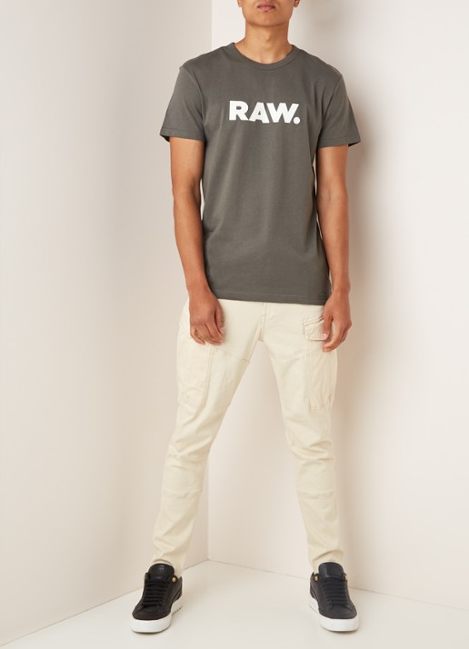 G-Star RAW Holorn T-shirt met logoprint - voorkant 4 legergroen