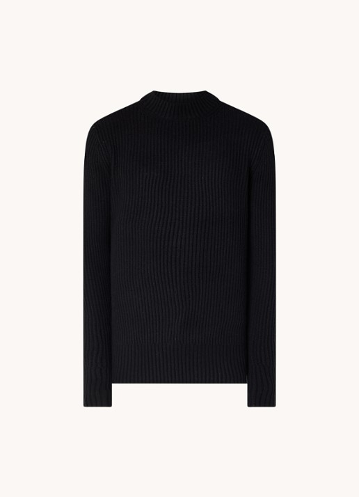 G-Star RAW Ribgebreide trui in wolblend  - voorkant 2 zwart