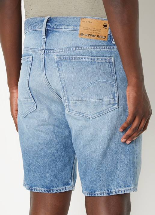 G-Star RAW Valiant straight legkorte broek van denim met lichte wassing - achterkant donkerblauw