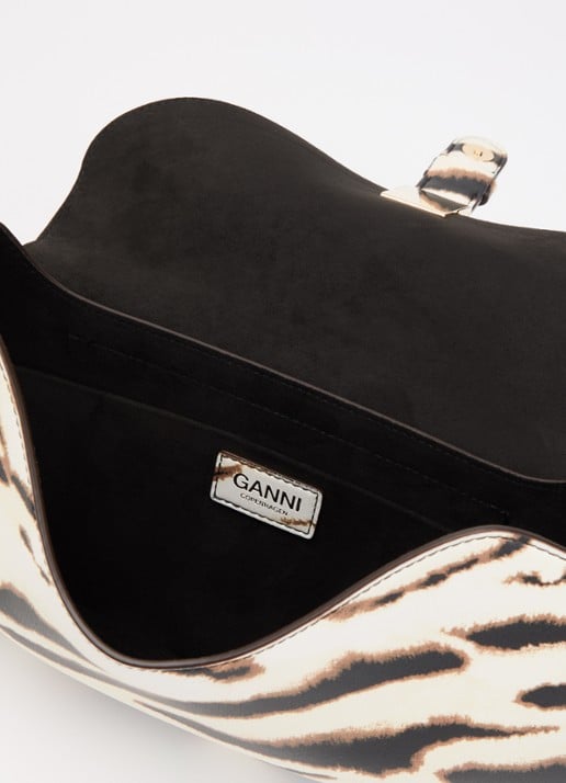 Ganni B-Kat schoudertas met zebraprint - detail 2 ivoor