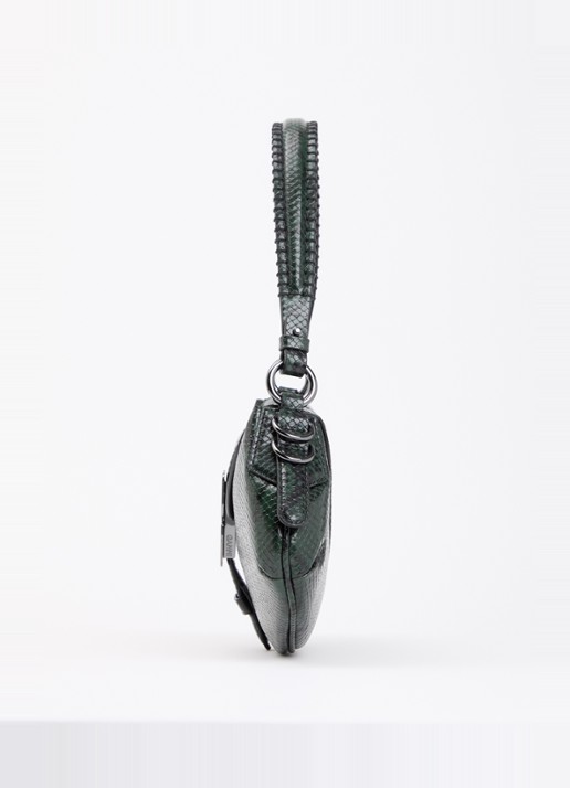 Ganni B-Kat Snake handtas van leer met slangenprint - detail 4 donkerbruin