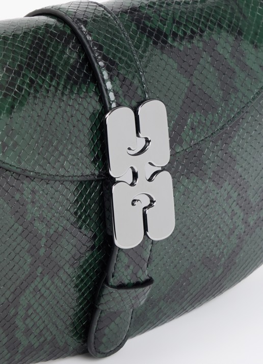 Ganni B-Kat Snake handtas van leer met slangenprint - detail 5 donkerbruin