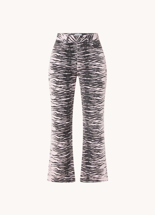 Ganni Betzy high waist bootcut cropped jeans met zebraprint  - voorkant lichtroze