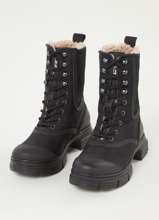 Ganni Bikerboot met voering van imitatiebont - detail zwart