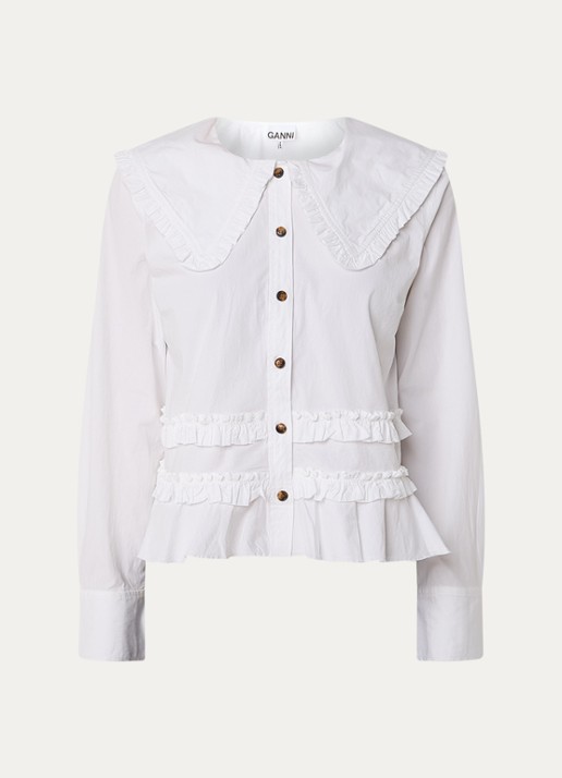 Ganni Blouse met ruches - voorkant 2 wit