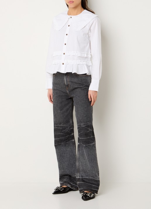 Ganni Blouse met ruches - voorkant 3 wit