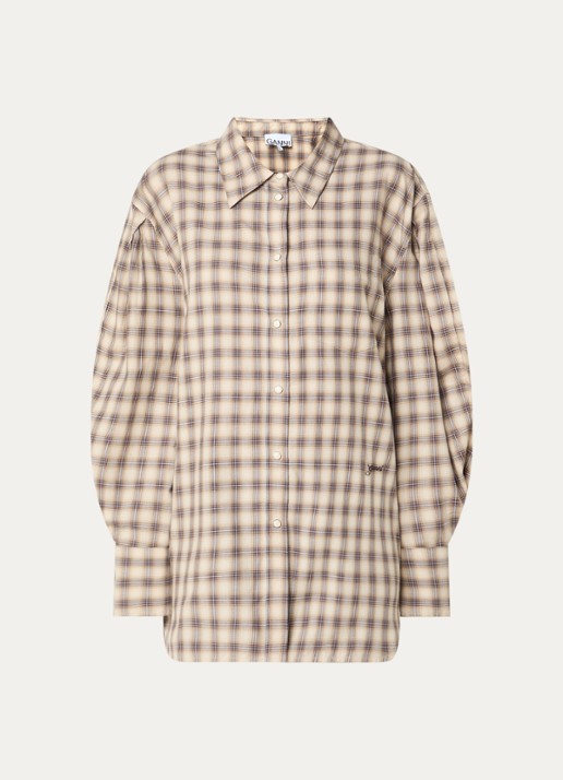 Ganni Blouse met ruitdessin en borstzak - voorkant 2 beige