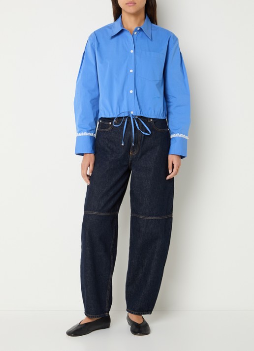Ganni Cropped blouse met borstzak - voorkant 2 blauw