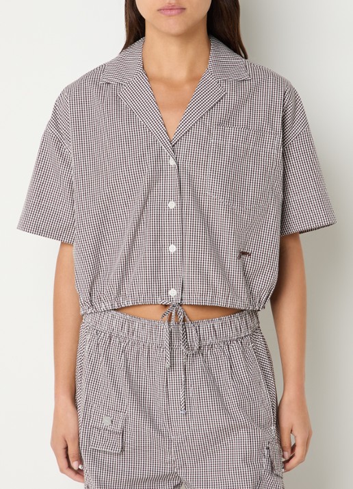 Ganni Cropped blouse met ruitdessin en borstzak
