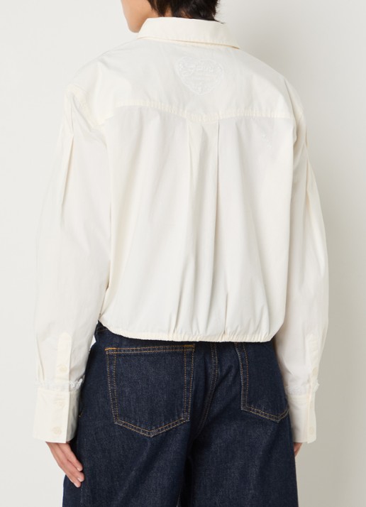 Ganni Cropped blouse met trekkoord en details van kant - achterkant 2 gebroken wit