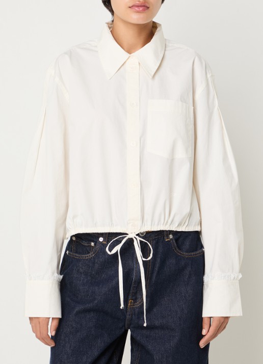 Ganni Cropped blouse met trekkoord en details van kant